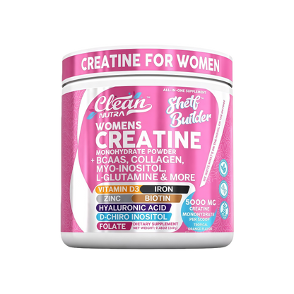 Creatine for Women | Creatine Monohydrate + BCAA Powder Myo-Inositol Collagen Biotin Hyaluronic Acid Folate L Glutamine Vitamin D3 Iron Zinc D-Chiro-Maca Digestion Shelf Builder by Clean Nutra