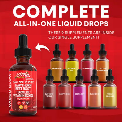 Clean Nutra Cayenne Pepper Drops Supplement Liquid + Hawthorn Berry, Vitamin D3 K2 Beet Root Powder, Ceylon Cinnamon, Turmeric Curcumin, Organic Panax Ginseng, Berberine Extract 1 Pack