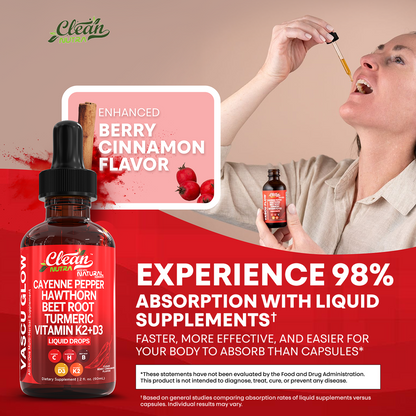 Clean Nutra Cayenne Pepper Drops Supplement Liquid + Hawthorn Berry, Vitamin D3 K2 Beet Root Powder, Ceylon Cinnamon, Turmeric Curcumin, Organic Panax Ginseng, Berberine Extract 1 Pack
