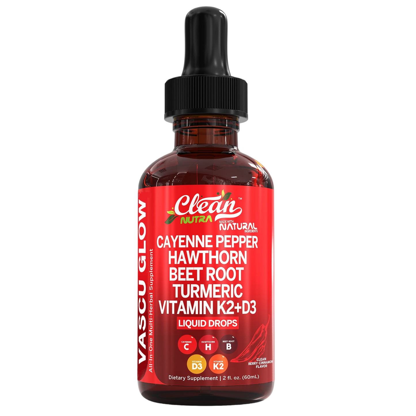 Clean Nutra Cayenne Pepper Drops Supplement Liquid + Hawthorn Berry, Vitamin D3 K2 Beet Root Powder, Ceylon Cinnamon, Turmeric Curcumin, Organic Panax Ginseng, Berberine Extract 1 Pack