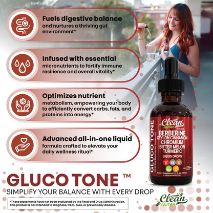 Clean Nutra Berberine with Ceylon Cinnamon Supplement Liquid Drops + Bitter Melon Extract, Glucomannan, Gymnema, Chromium, Turmeric, Organic Panax Ginseng, Moringa GLP-1 Support