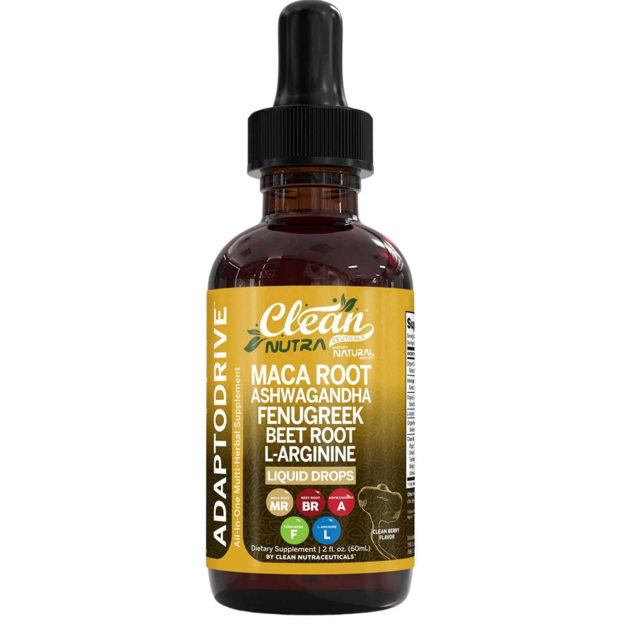 Clean Nutra Organic Maca Root Liquid Drops with Ashwagandha, Fenugreek, Beet Root and L-Arginine Liquid Multivitamin for Women and Men - Adapto Drive