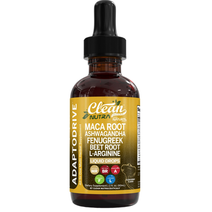 Clean Nutra Organic Maca Root Liquid Drops with Ashwagandha, Fenugreek, Beet Root and L-Arginine Liquid Multivitamin for Women and Men - Adapto Drive